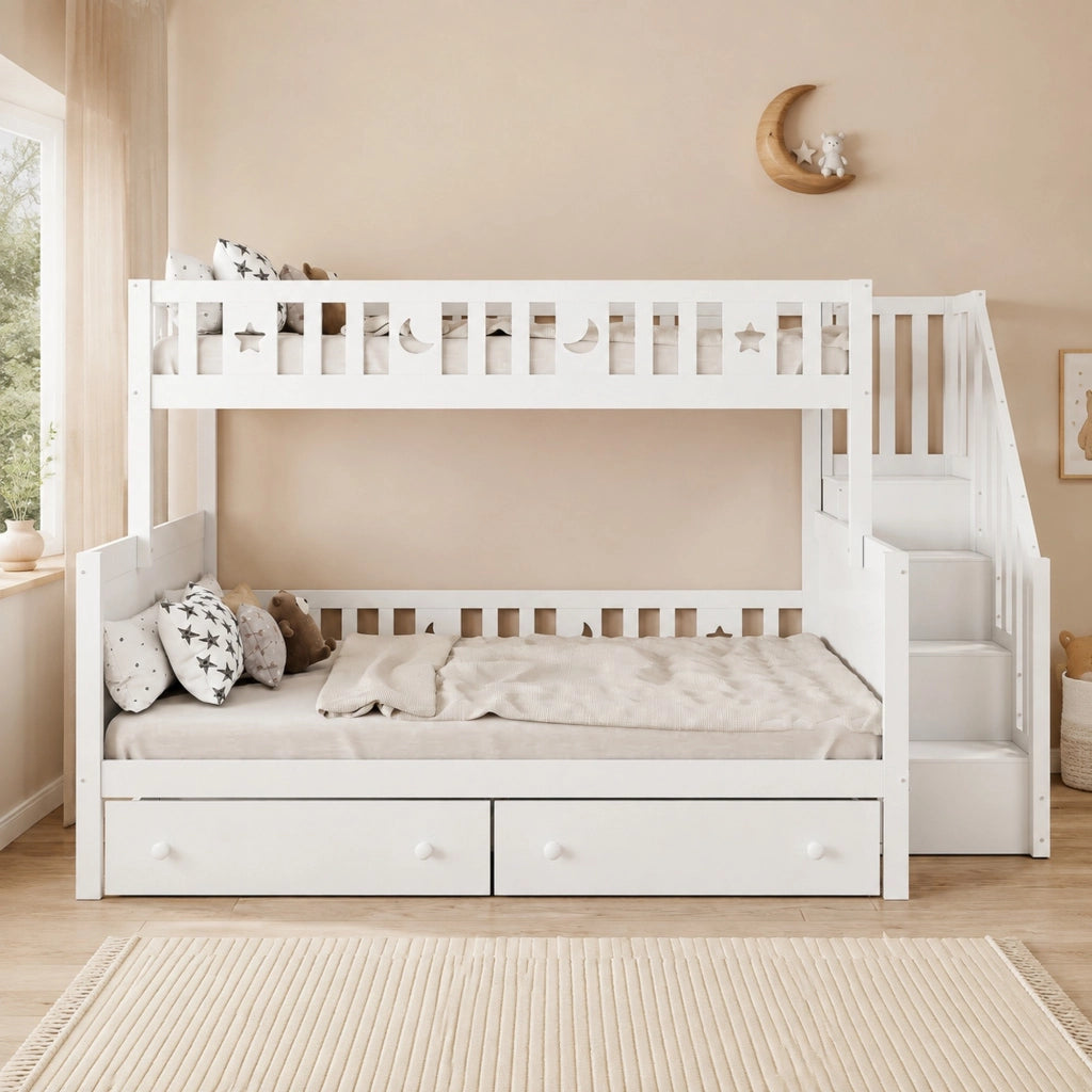 LETTO A CASTELLO PER BAMBINI 90x200/140x200 cm BIANCO IN LEGNO MASSICCIO