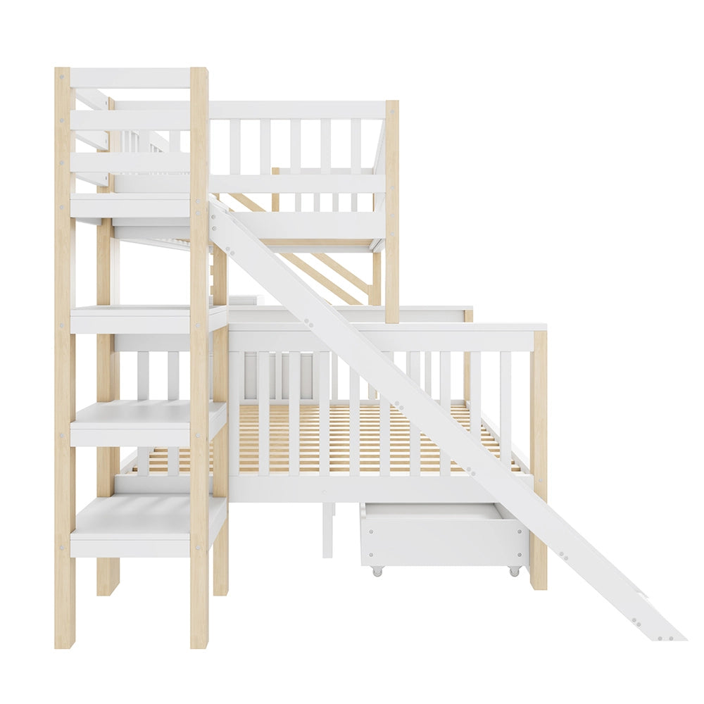 Letto a castello per bambini - Xylo - 140x200 cm e 90x200 cm - Bianco - Multifunzionale con lavagna