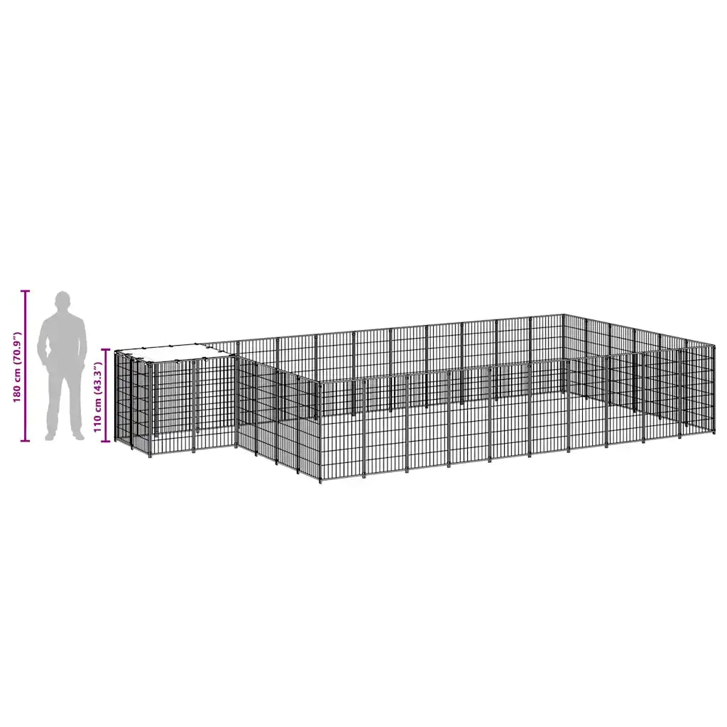 Gabbia per Cani Nera 19,36 m² in Acciaio 3082215