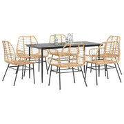 Set Pranzo da Giardino 7pz Marrone Polyrattan Vetro