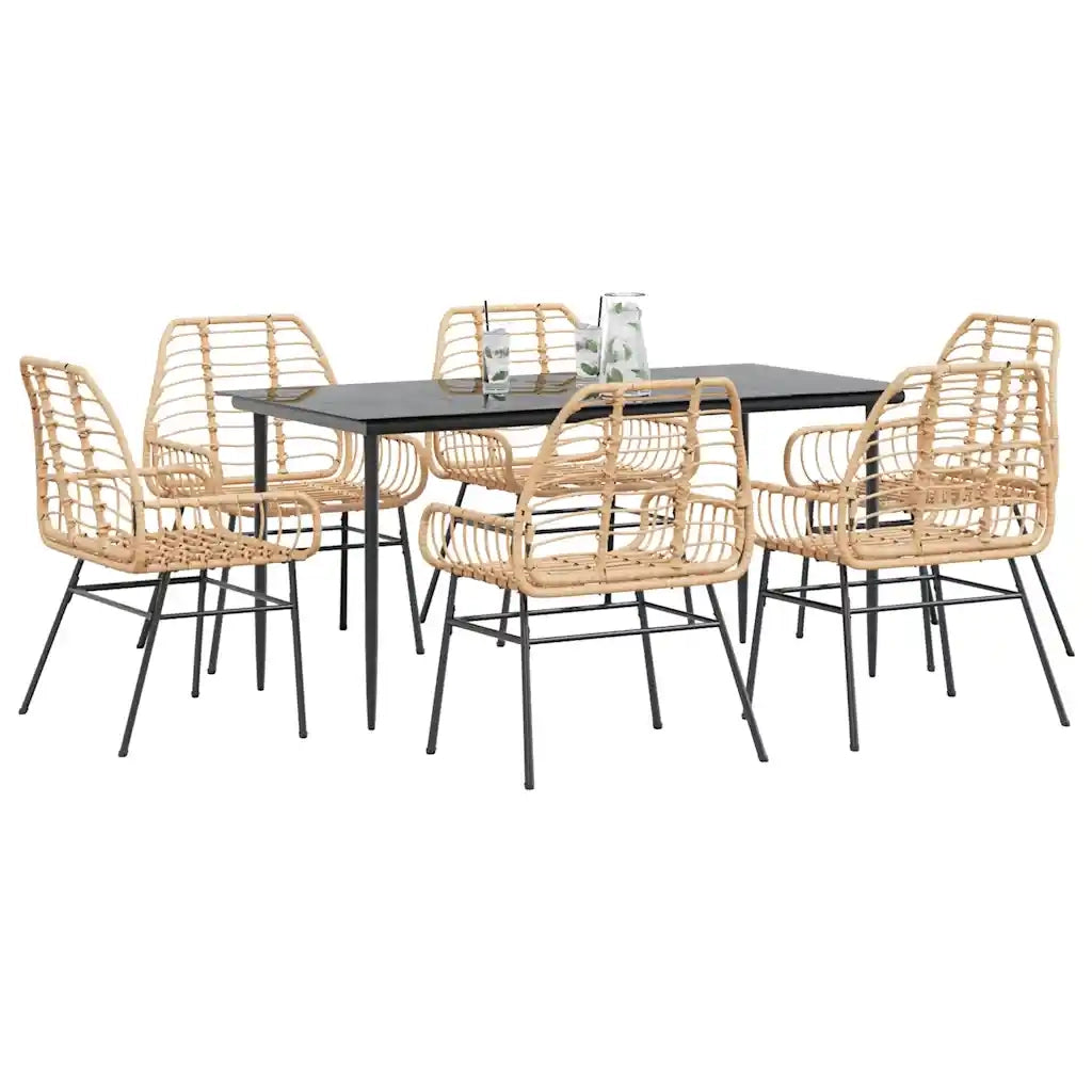 Set Pranzo da Giardino 7pz Marrone Polyrattan Vetro
