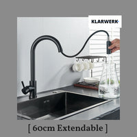 JANA | Rubinetto da cucina estraibile Premium in acciaio inox nero opaco miscelatore arco alto |gastronomia alta pressione ruotabile a 360° 2 attacchi