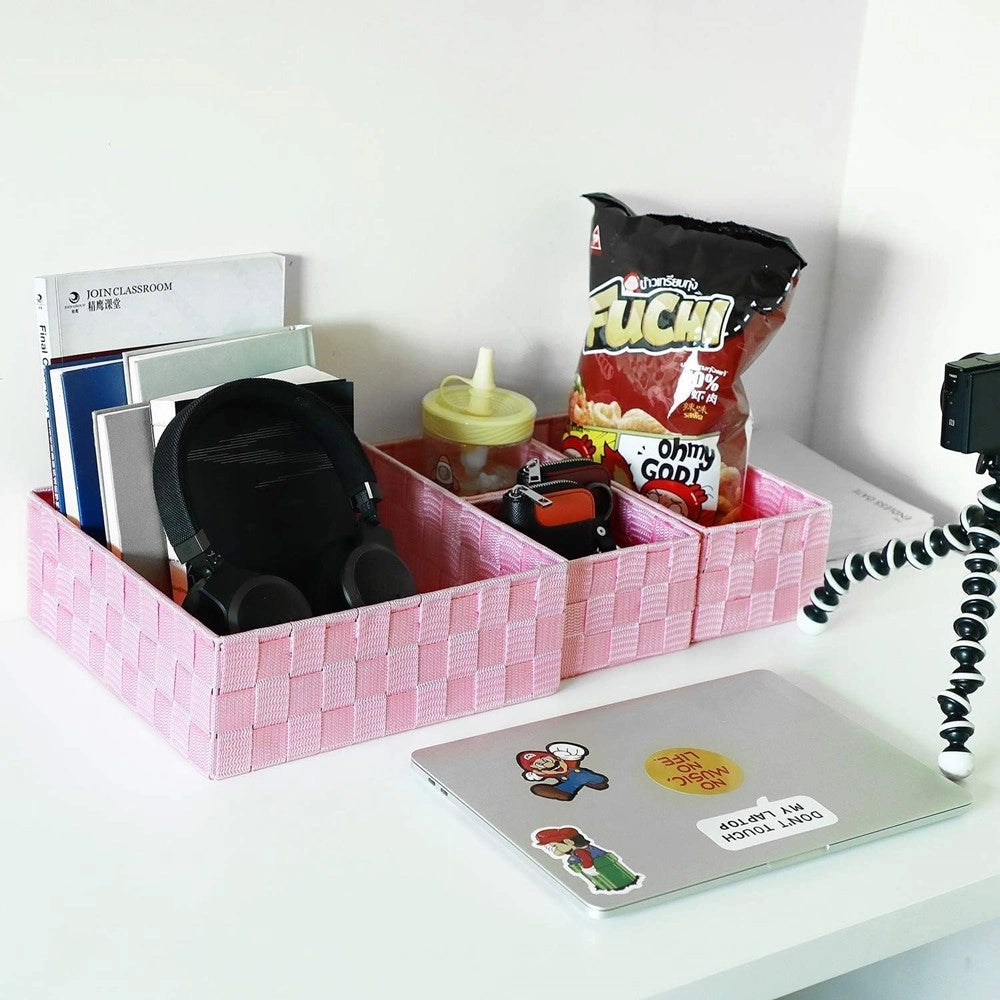 Trade Shop - Set 4 Pezzi Contenitori Rosa Scatola In Tessuto Organizer Porta Oggetti 79065 -