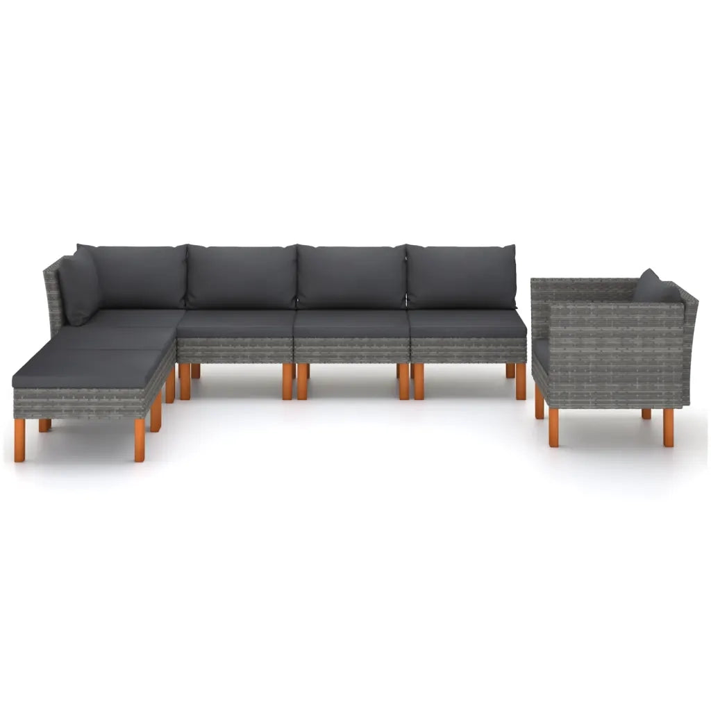 Set Divani da Giardino 7pz Polyrattan Legno di Eucalipto Grigio 3082080