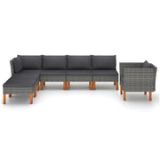 Set Divani da Giardino 7pz Polyrattan Legno di Eucalipto Grigio 3082080