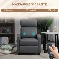 Poltrona Relax Massaggiante con Telecomando e 8 Programmi, Reclinazione e Poggiapiedi, 68x88x98cm, Grigio