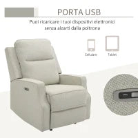 Poltrona Relax Elettrica, Poltrona Reclinabile 150° Moderna con USB per Soggiorno Camera da Letto, Beige, 84x92x104cm