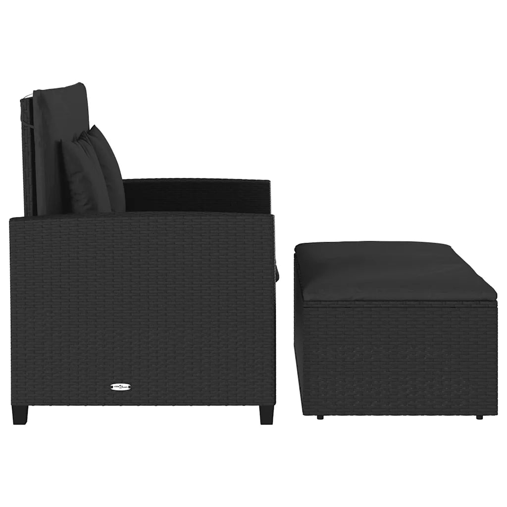Divano da Giardino con Cuscini a 2 Posti-Sofa da Giardino-Divano da esterno Nero in Polyrattan 702533