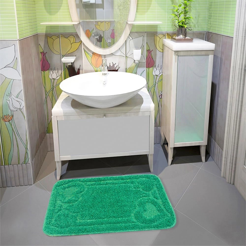 Tappeto Bagno 50x80 cm Tinta Unita Antiscivolo Assorbente Camera Letto Made In Italy Verde
