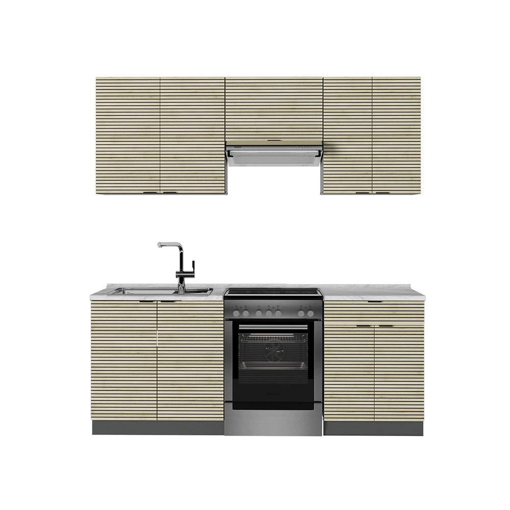 Cucina componibile Fame-Line Pannello in quercia/Antracite 200 cm, PL Marmo Vicco