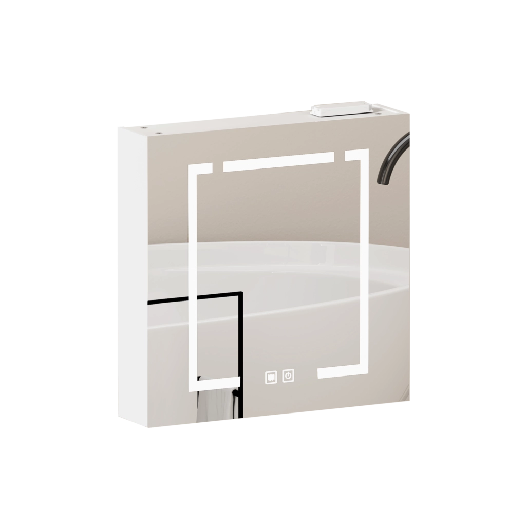 Armadio a specchio LED da parete 60 cm bianco in MDF e vetro