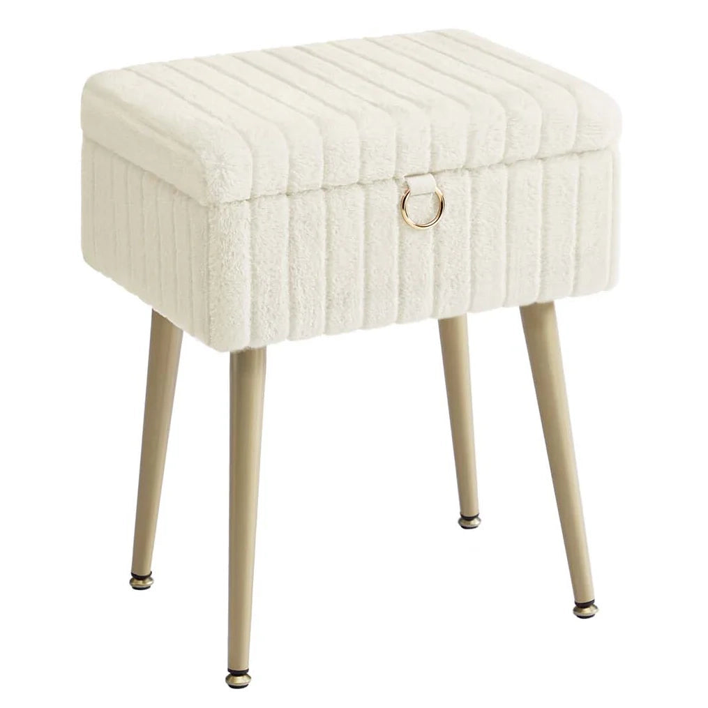 Sgabello da toeletta con contenitore e poggiapiedi 30 x 40 x 50 cm metallo imbottito piedini regolabili per soggiorno camera da letto cabina armadio beige 12_0008034