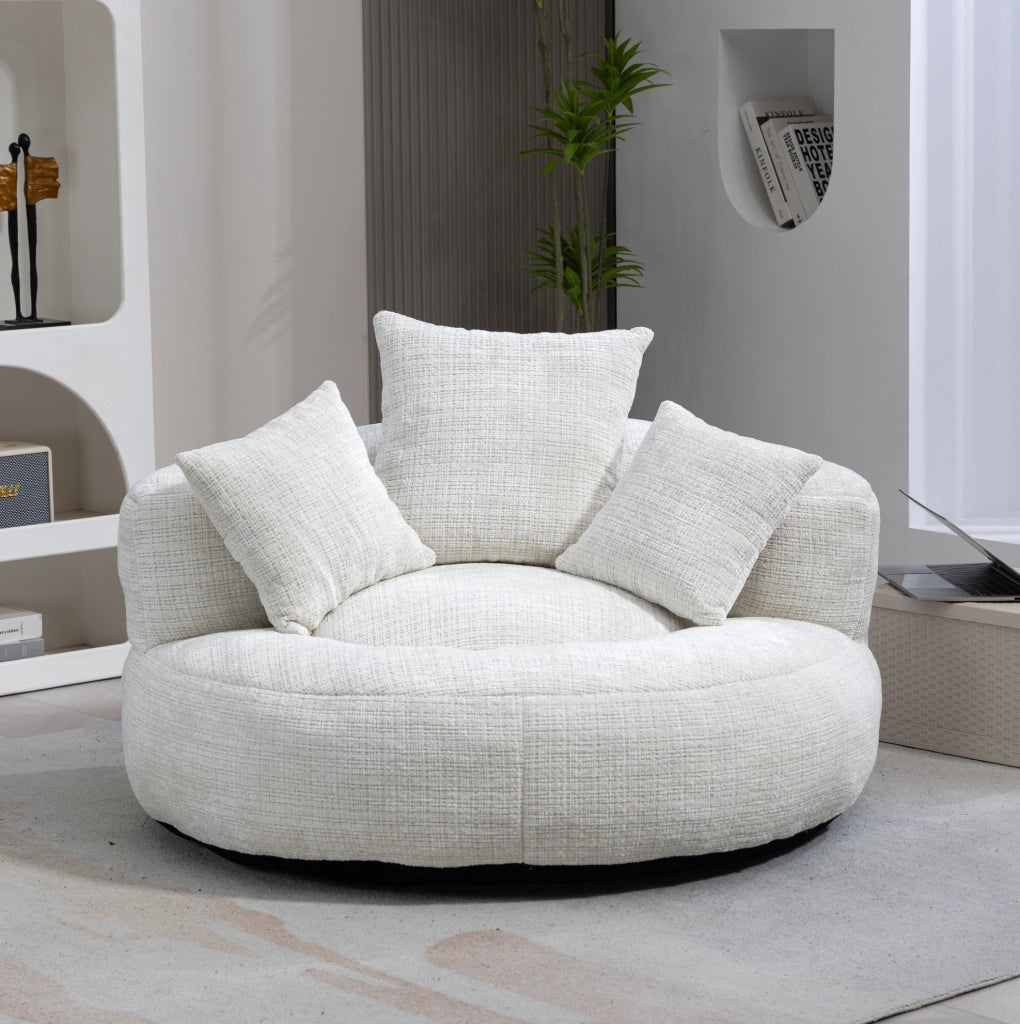 Sitzsack poltrona lazy in ciniglia beige 108x108x52 cm con schienale alto e braccioli
