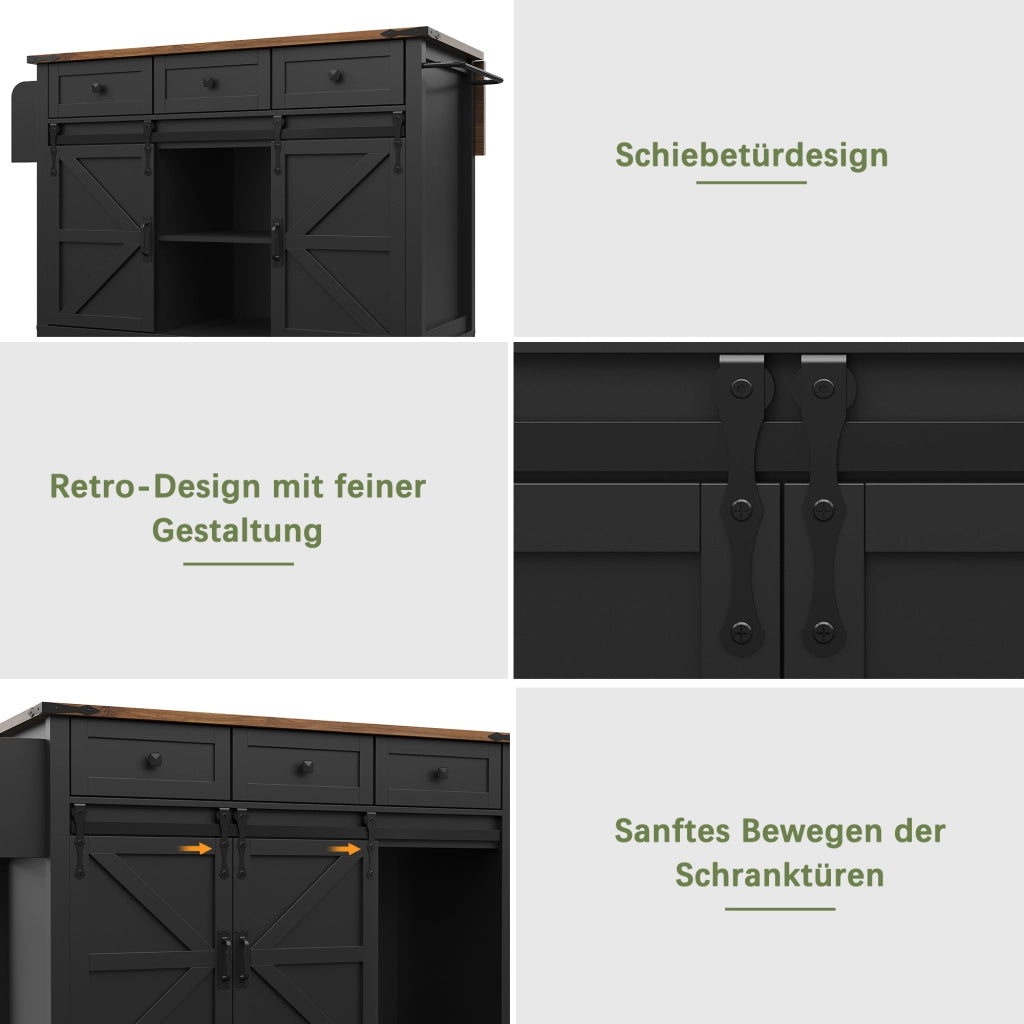 ISOLA DA CUCINA 140x73x94 cm In MDF Nero con 3 cassetti e ante scorrevoli