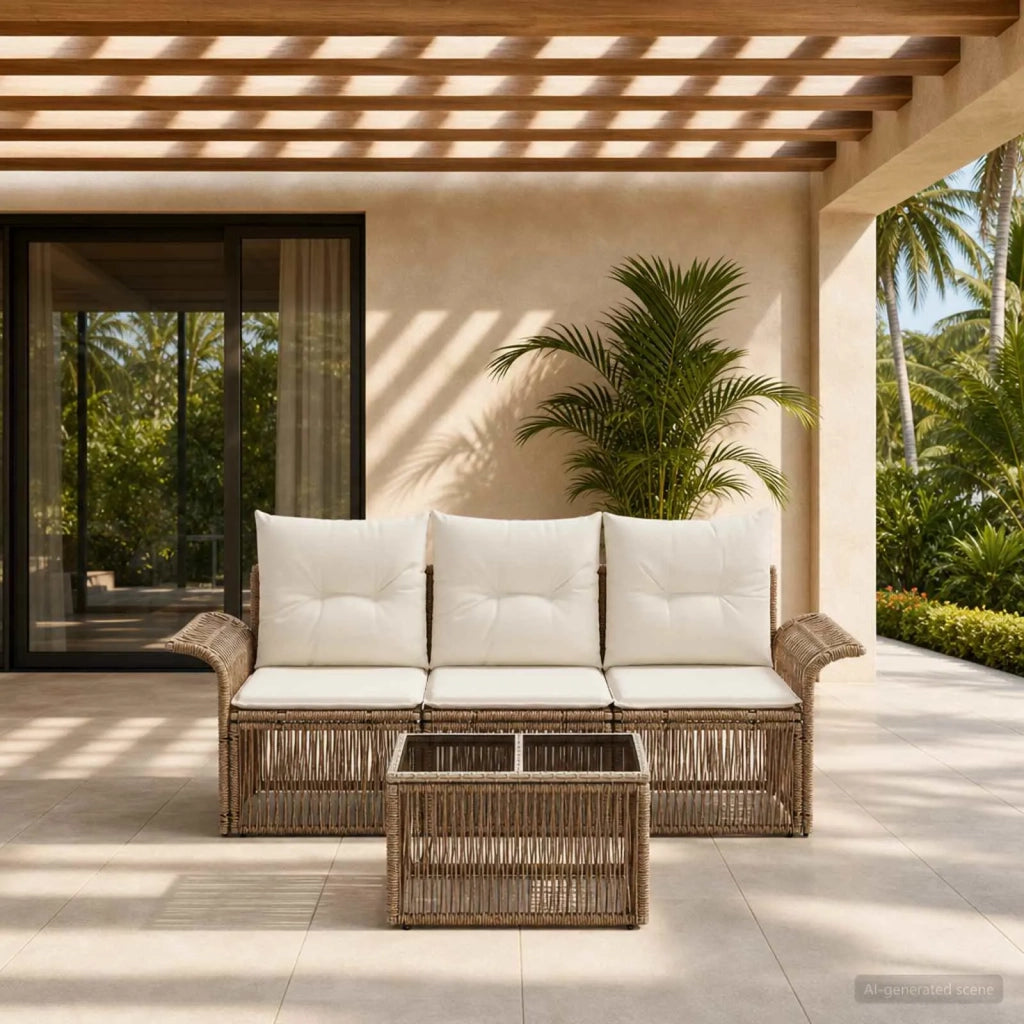 Set Divano da Giardino 4 pcs Beige polyrattan 3434751