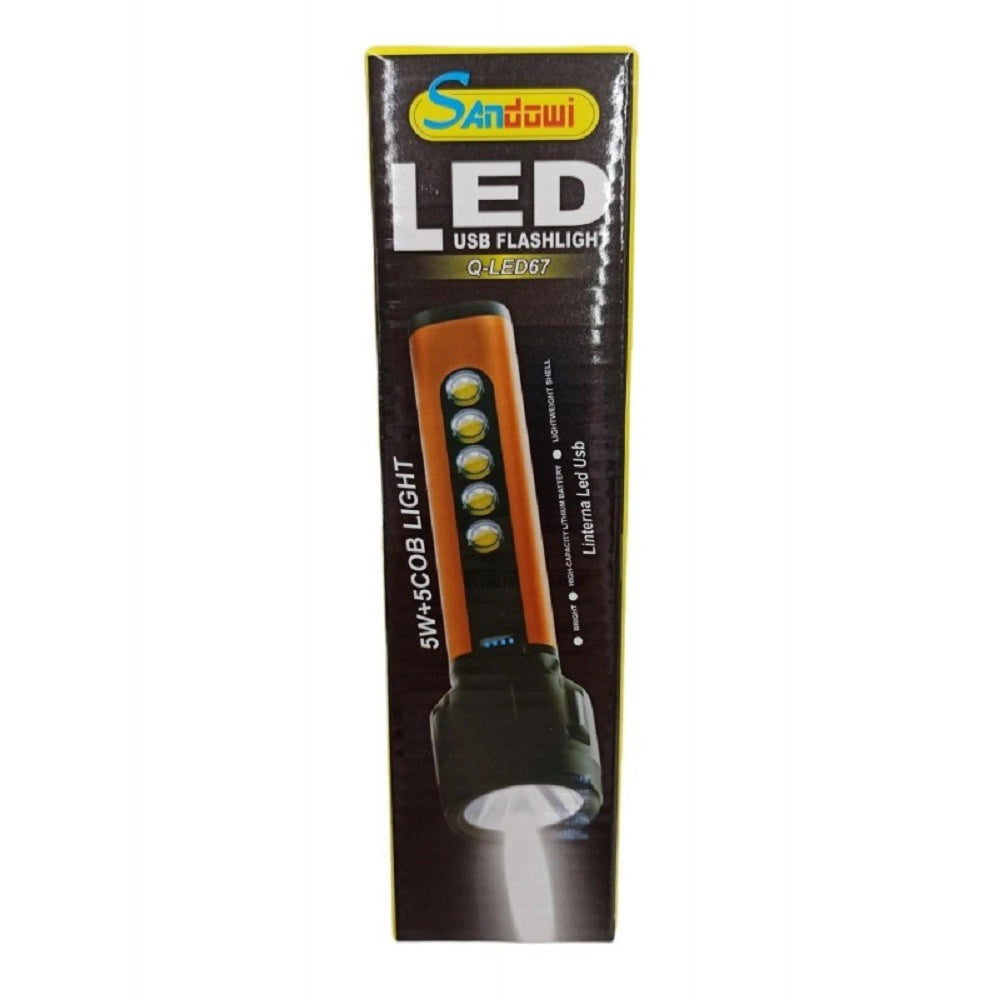 Trade Shop - Torcia Usb Led Ricaricabile 5w+5 Cob Light Campeggio Ciclismo Escursioni Q-led67 -