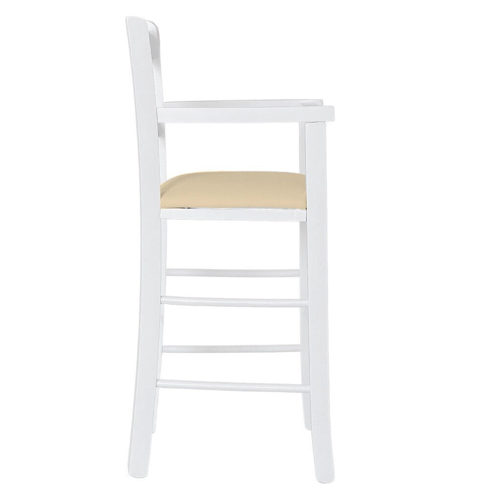 Seggiolone in legno bianco con seduta ecopelle beige