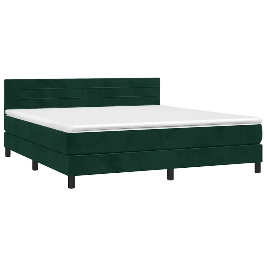 Letto a Molle con Materasso e LED Verde Scuro 160x200cm Velluto cod mxl 67731