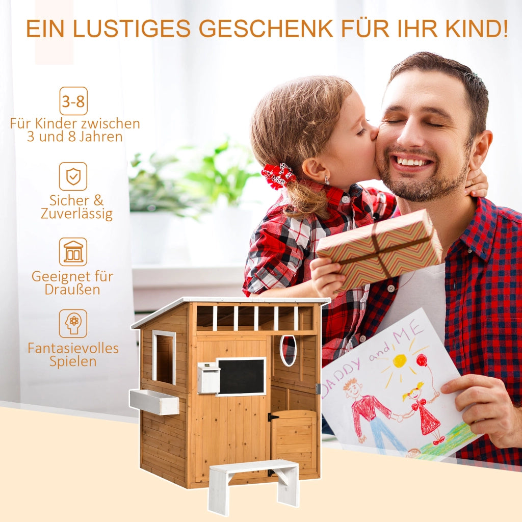 Casetta Gioco Bambini Legno Naturale ¨C Xylo ¨C con Cassetta Postale e Fioriera