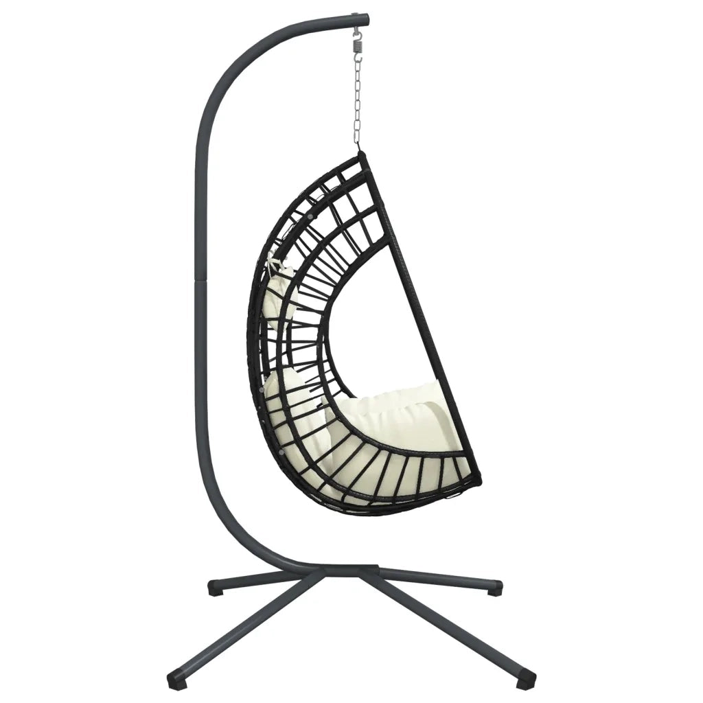 Sedia a Uovo Sospesa con Supporto Beige in Polyrattan e Acciaio CFW2206913