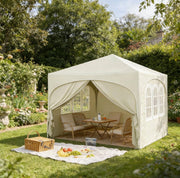 Gazebo pieghevole 3x3 m beige con pareti laterali e protezione UV