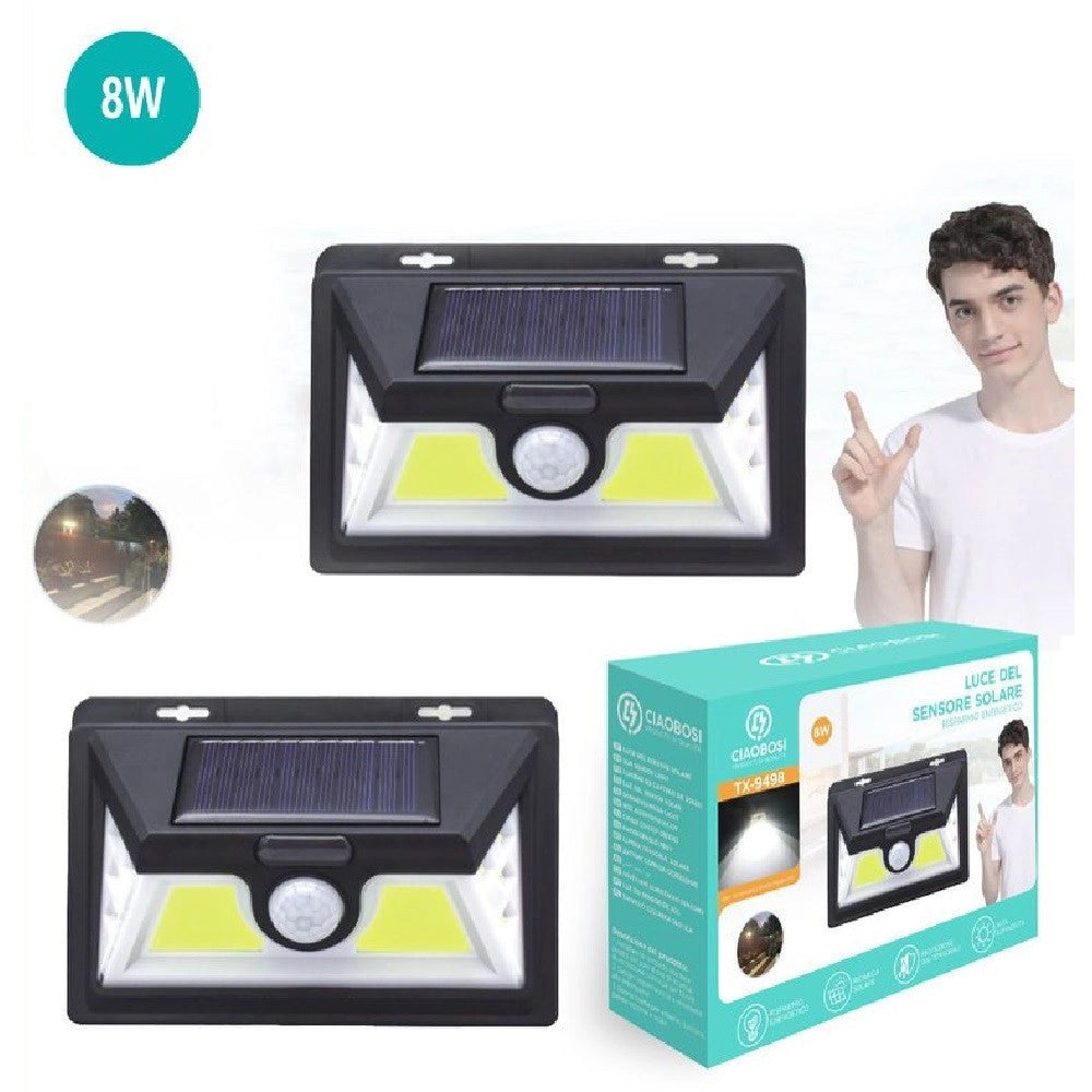 Trade Shop - Lampada Led Cob Luce Ricarica Solare Applique Parete Sensore Movimento Tx-9498 -