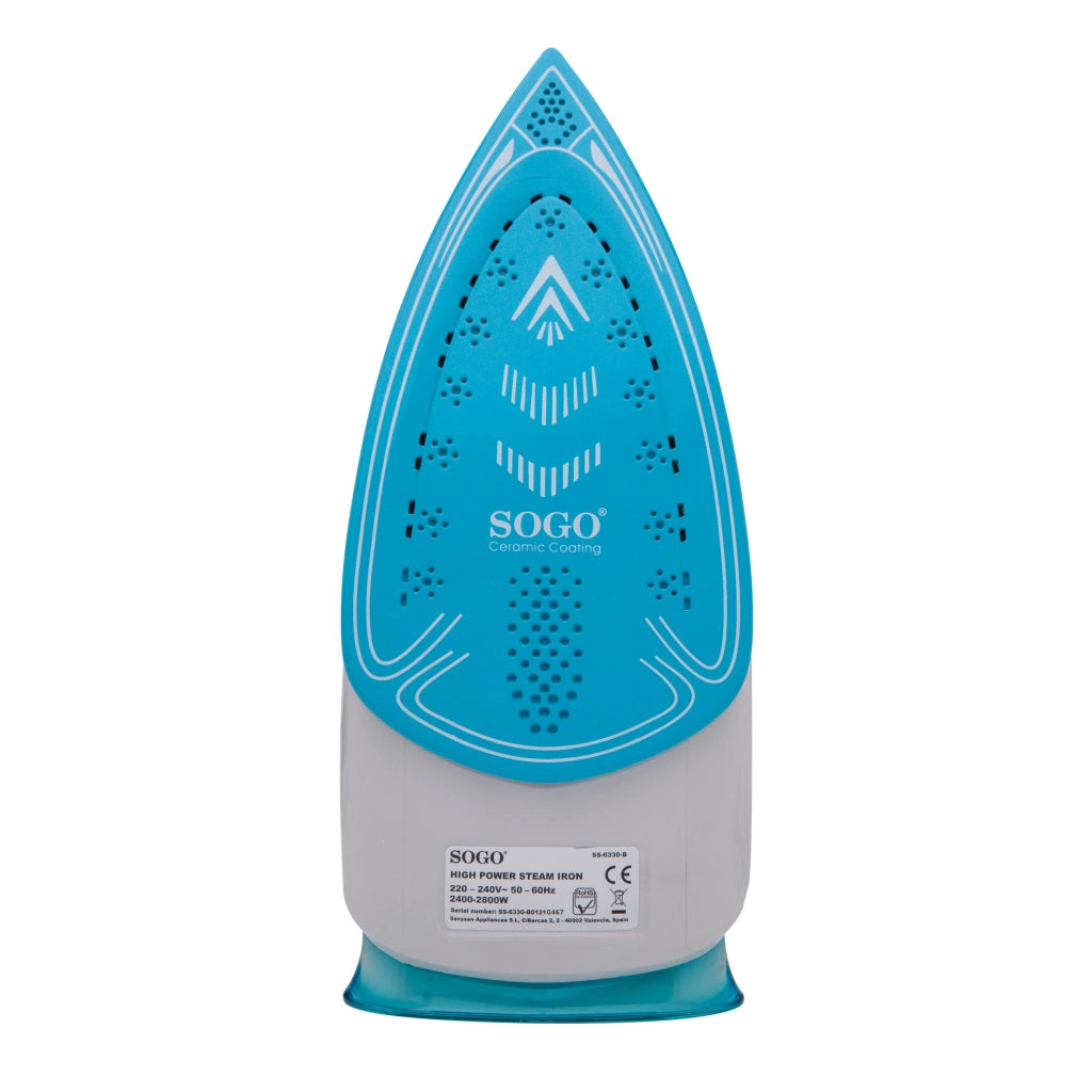Ferro da stiro a vapore con caldaia 2800W, serbatoio 300ml, piastra ceramica anticalcare, stiratura verticale - SOGO