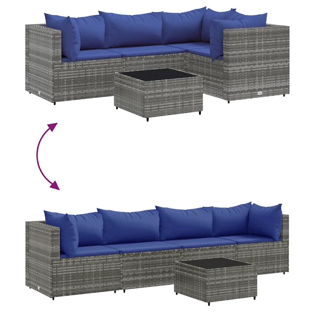 Set Divani da Giardino 5 pz con Cuscini in Polyrattan Grigio