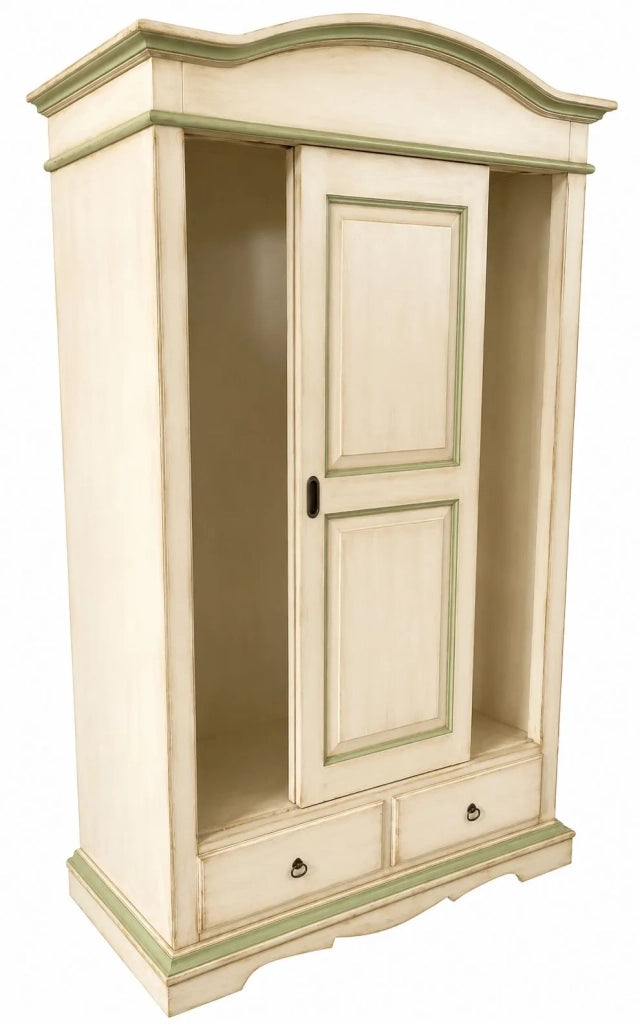 Armadio 2 ante scorrevoli legno shabby avorio anticato filo verde 122x59x200 - Mobili 2G