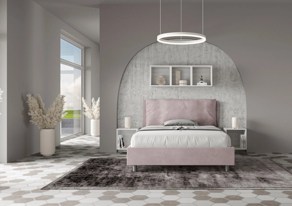 Letto Matrimoniale Francese 140x210 cm con Rete e Contenitore Imbottito in Microfibra Antea Large Glicine