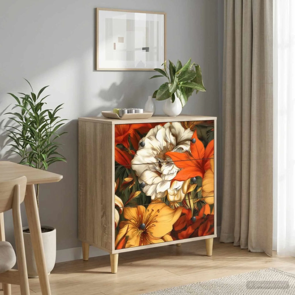 Cassettiera GENNEP stampa a gigli 66 x 36,5 x 75 cm Sonoma 8007355