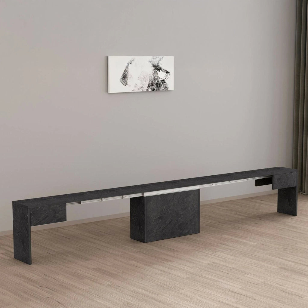 Panca Yutu, Seduta per tavolo da pranzo, Panca singola allungabile, 290x25h45 cm, Ardesia
