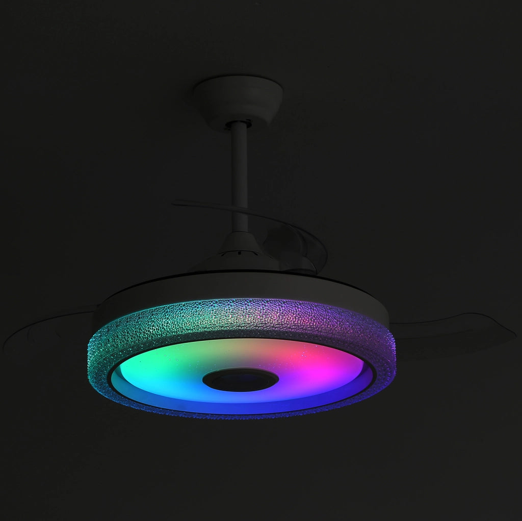Ventilatore da soffitto bianco in PC con luce LED 32 W, RGB e telecomando