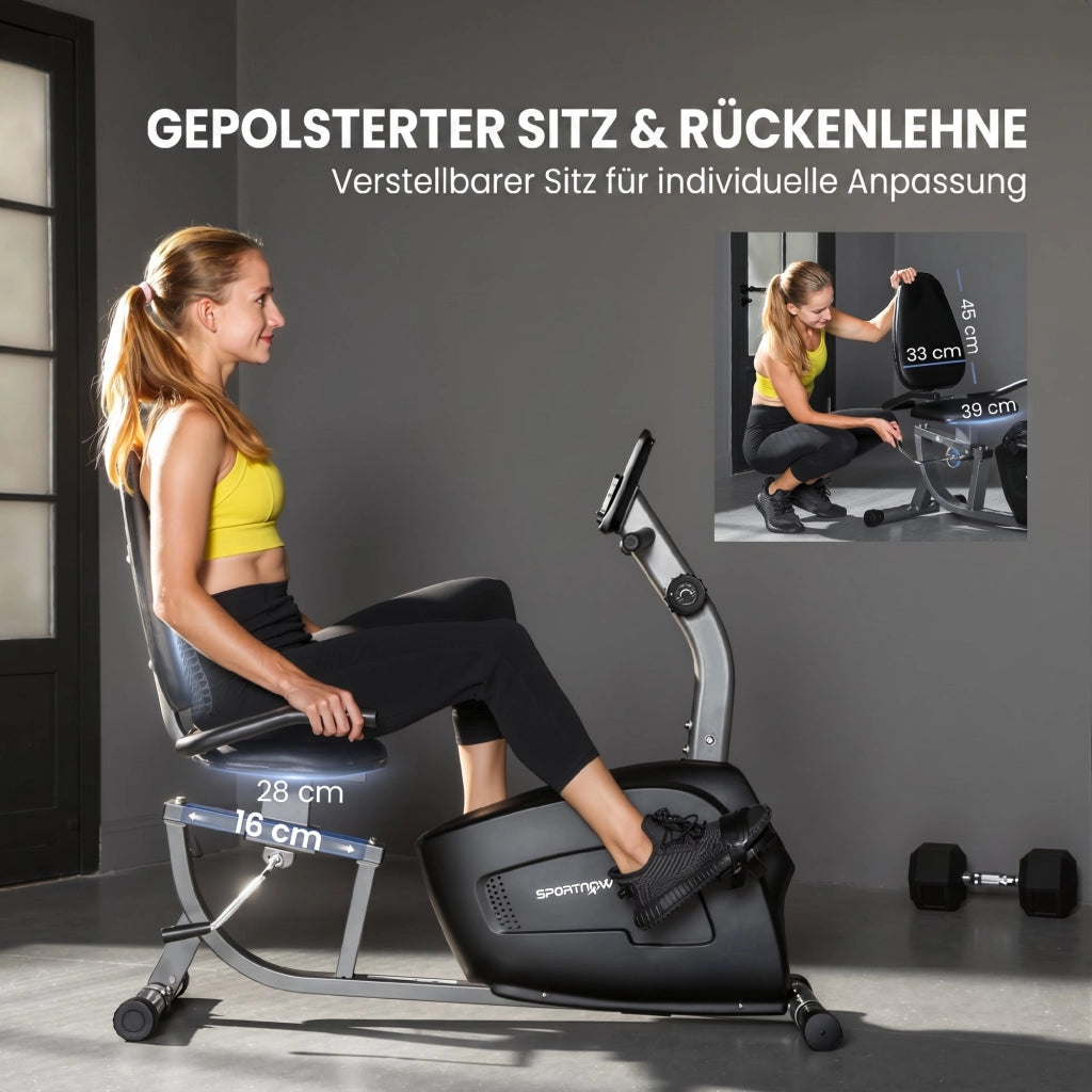 Bicicletta da allenamento magnetica reclinata ¨C Minimal ¨C 8 livelli di resistenza regolabile, monitor LCD, metallo e plastica, nero