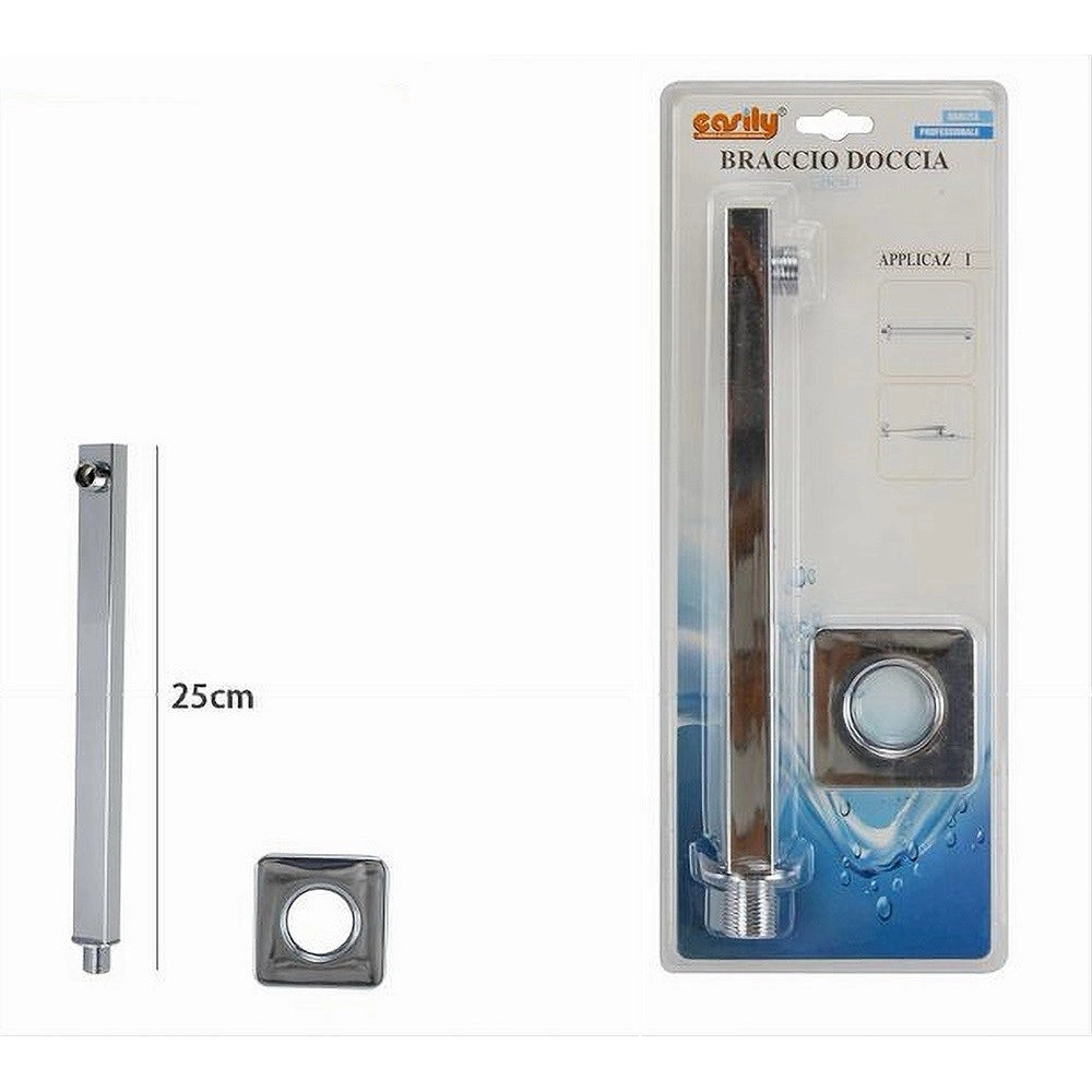 Trade Shop - Braccio Per Soffione Doccia Quadrato In Ottone Cromato Con Rosone 25 Cm 59494 -