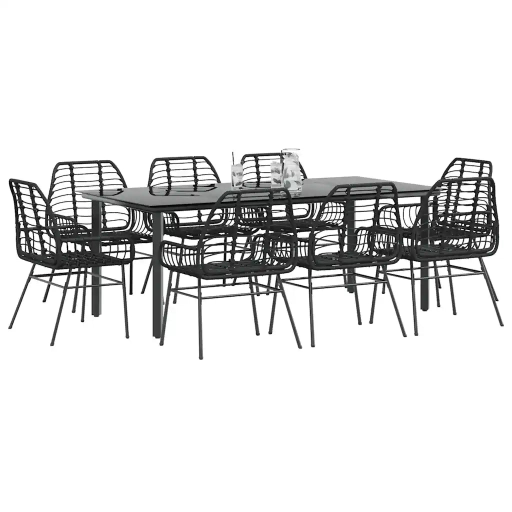 Set da Pranzo da Giardino 9 pz Polyrattan Vetro
