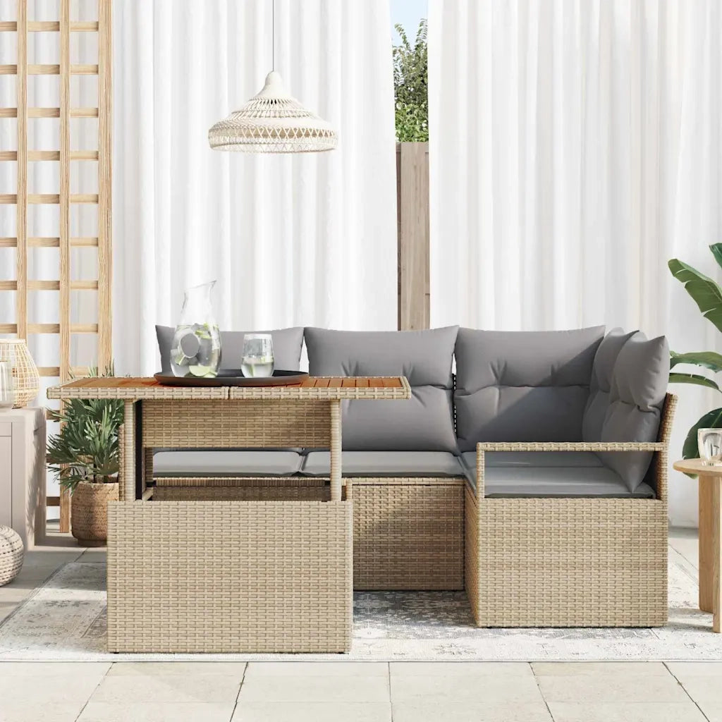 Set da Pranzo per Giardino con cuscino 5 pcs Beige e grigio