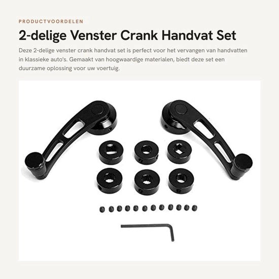 Set di manubrii per finestra da 2 - Crank per finestra - Accessori - Viti - Chiave a sei punte - Adatto per auto classica - Manubrio per finestra