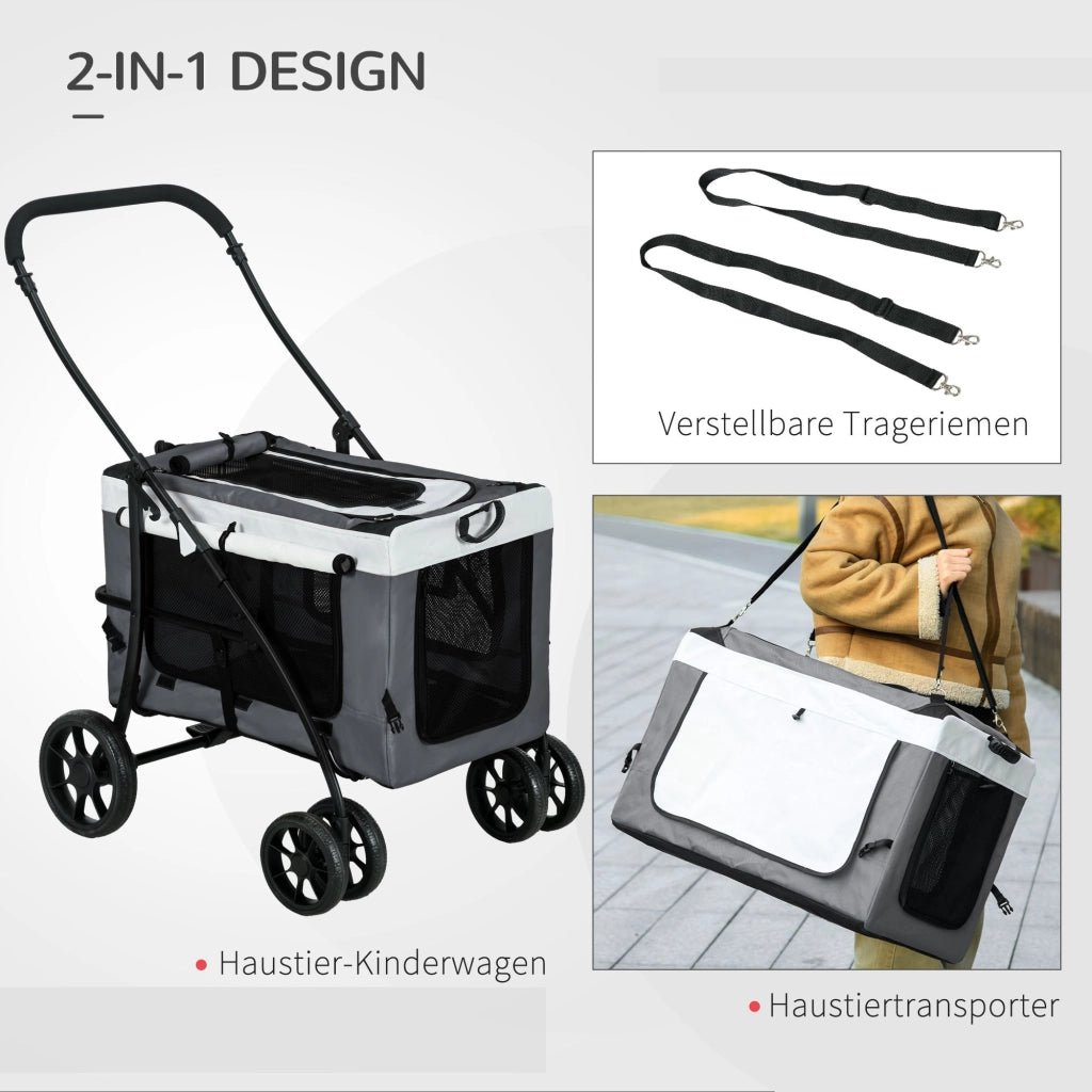 Carrello per animali domestici ¨C zephmum ¨C Nero Grigio Bianco 81x58x97.5 cm