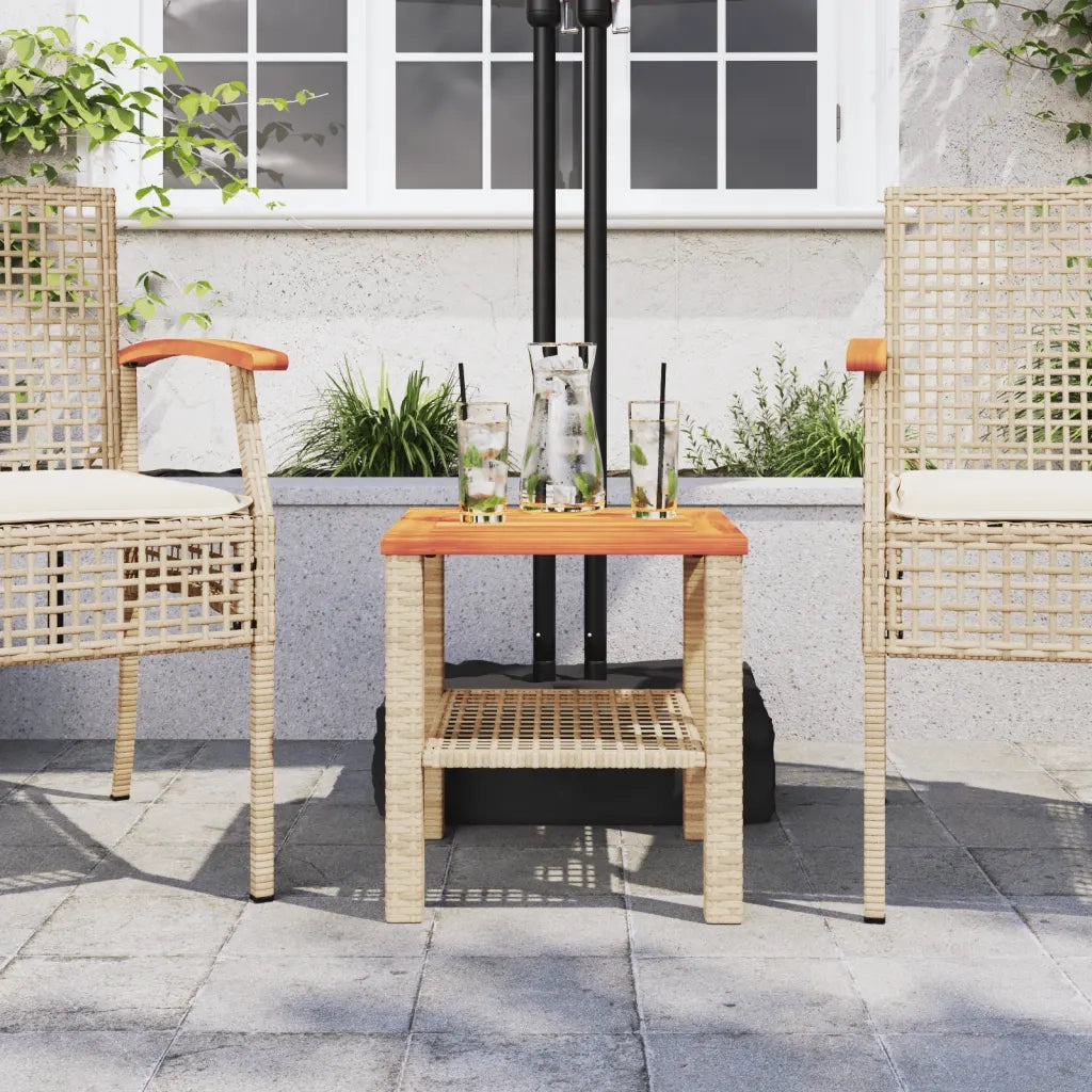 Tavolo da Giardino | Tavolino da esterno Beige 40x40x42 cm Polyrattan e Legno Acacia