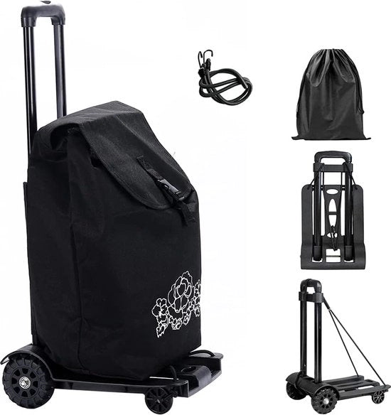 Carrello pieghevole, 50 kg, carrello portatile pieghevole, con ruote compattabili, mini-carrello di trasporto, carrello con manico telescopico, per uso domestico, ufficio, shopping, viaggi (02)