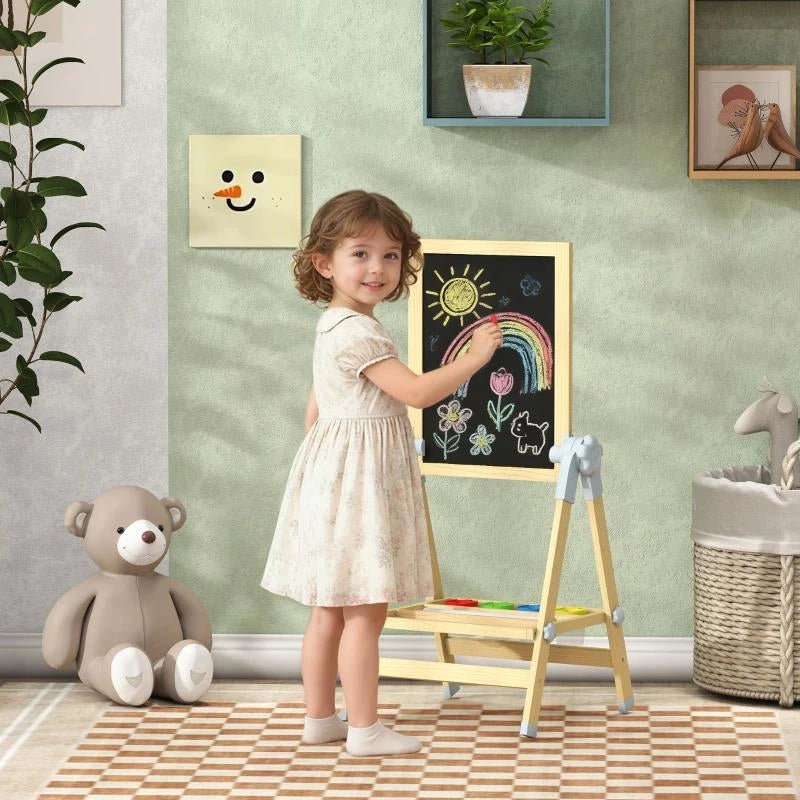CAVALLETTO PER BAMBINI DOPPIA LAVAGNA PER GESSO E PENNARELLI, LAVAGNETTA MAGNETICA E ROTOLO DI CARTA, LEGNO