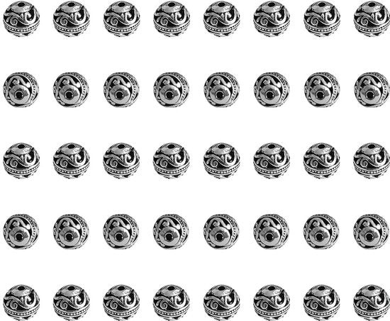 Accessori per gioielli Spacer - 50 pezzi - Tuberi rotondi - Argento antico - Lega - 8 mm di diametro