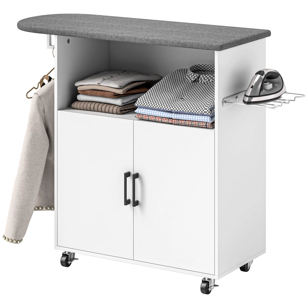 Mueble da Stiro con Ruote e Appendino ¨C Zephmum ¨C Bianco 125x43,5x102,5 cm