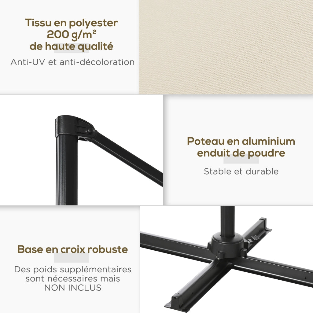Ombrellone Quadrato Inclinabile a Manovella con Base in Acciaio ¨C Zephmum ¨C Colore Crema 250x250 cm