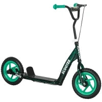 Outsunny Monopattino per Bambini da 6 a 12 Anni con Grandi Ruote, Altezza Regolabile, Freno Posteriore, Cavalletto, Verde