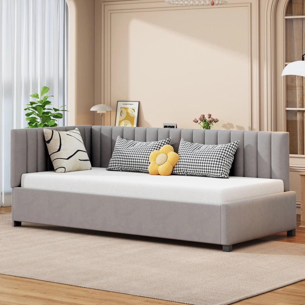 Letto sofà multifunzione in velluto grigio 90x200 cm