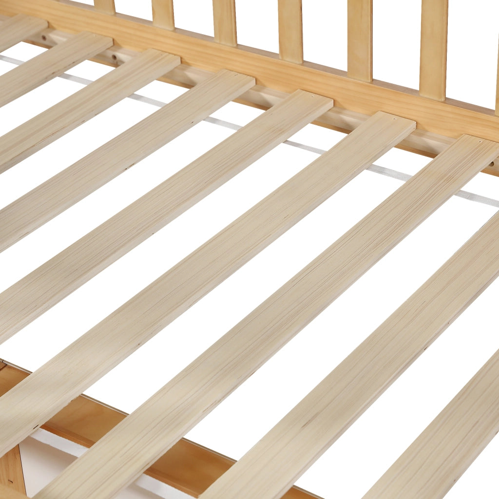 Letto per bambini 90x200 cm, con sponde di sicurezza, completo di cassetti e contenitore, color legno naturale
