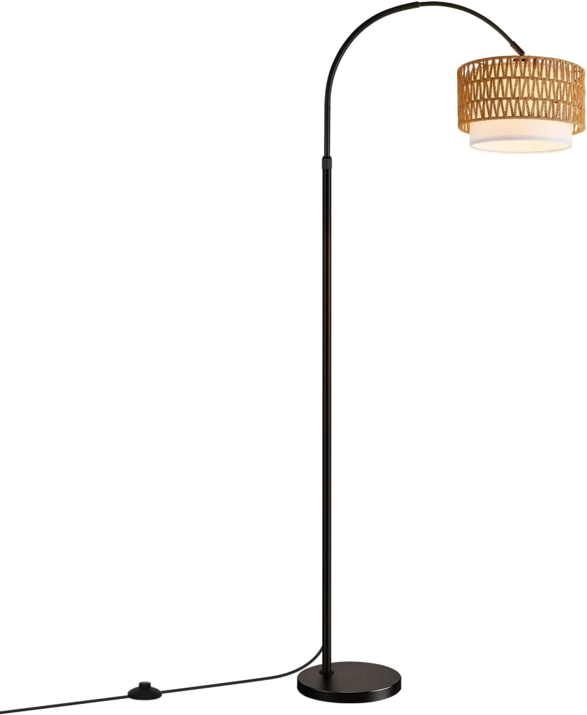 ZMH Lampada da terra curva vintage nera E27 dimmerabile telecomando interruttore pedale rotazione 350°