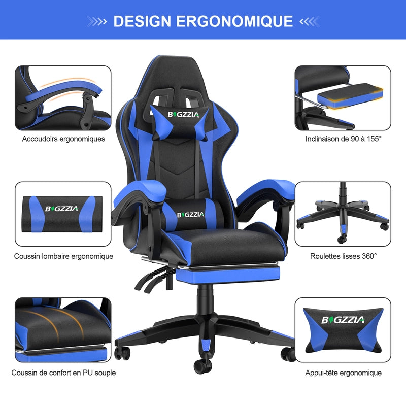 Sedia da gioco, sedia da gioco ergonomica  in similpelle PU, altezza regolabile, con poggiatesta e supporto lombare, poggiapiedi